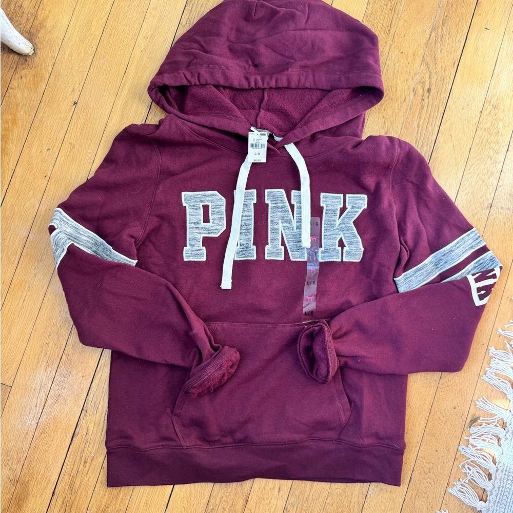 PINK Maroon Hoodie with Gray Accents